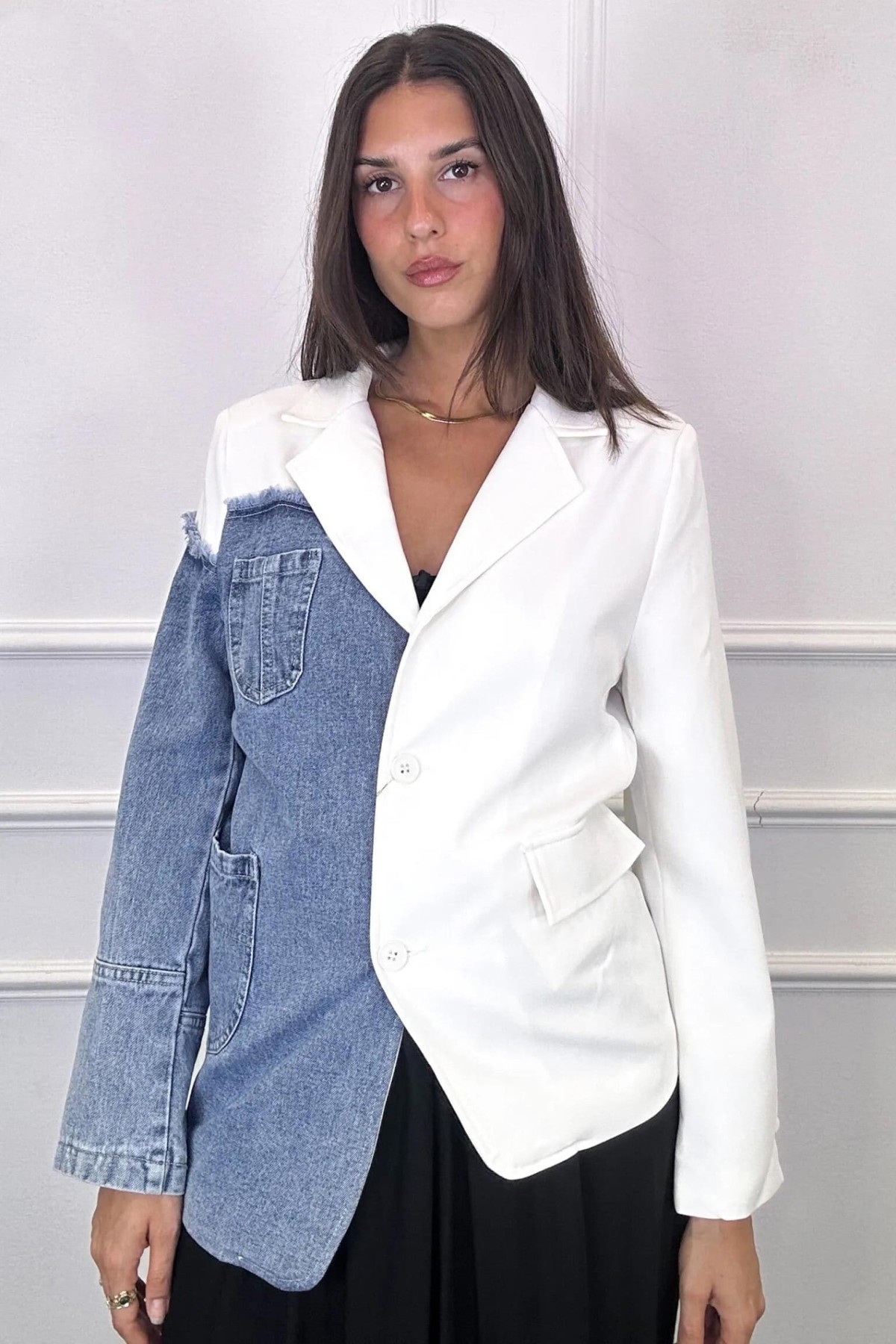 Half Denim Half White Blazer Menorista